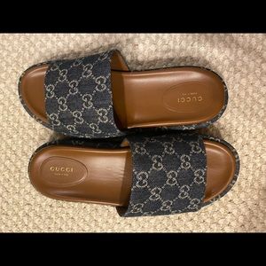 Blue tea Gucci platform Angelina slides Size 11